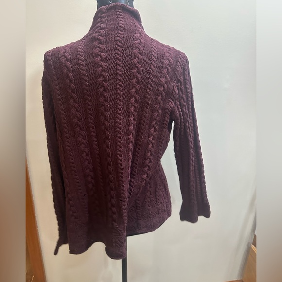 Lauren Ralph Lauren Large Burgundy Cable Knit Cardigan - Picture 3 of 6